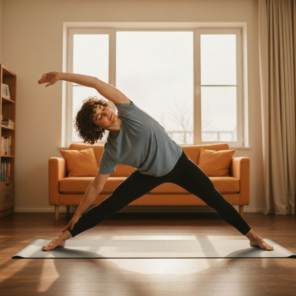 Person performing stretching exercise at home